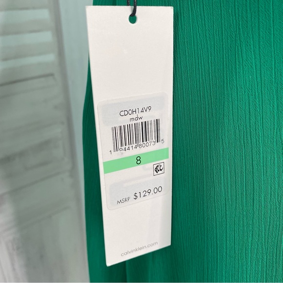 New Calvin Klein Dress 8 Chiffon Flutter Sleeve Green High-low Ruffle Faux Wrap - Picture 5 of 10